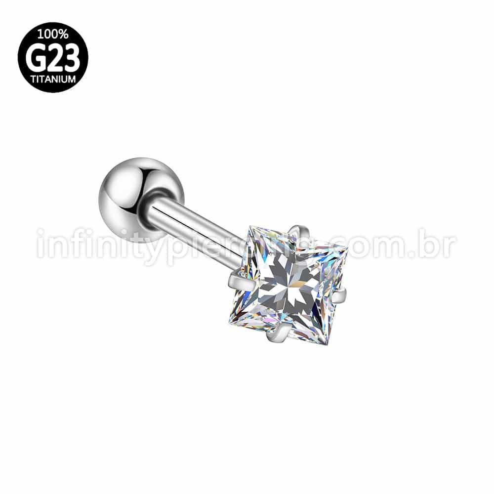 Piercing Minibarbell Titânio Zircônia Quadrada